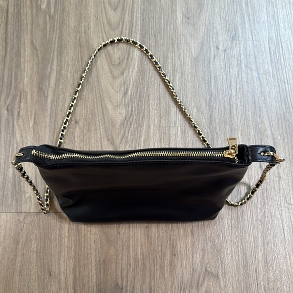 Miztique Black and Gold Crossbody Bag with Flap-Over Design Chanel Like Strap - Picture 4 of 9